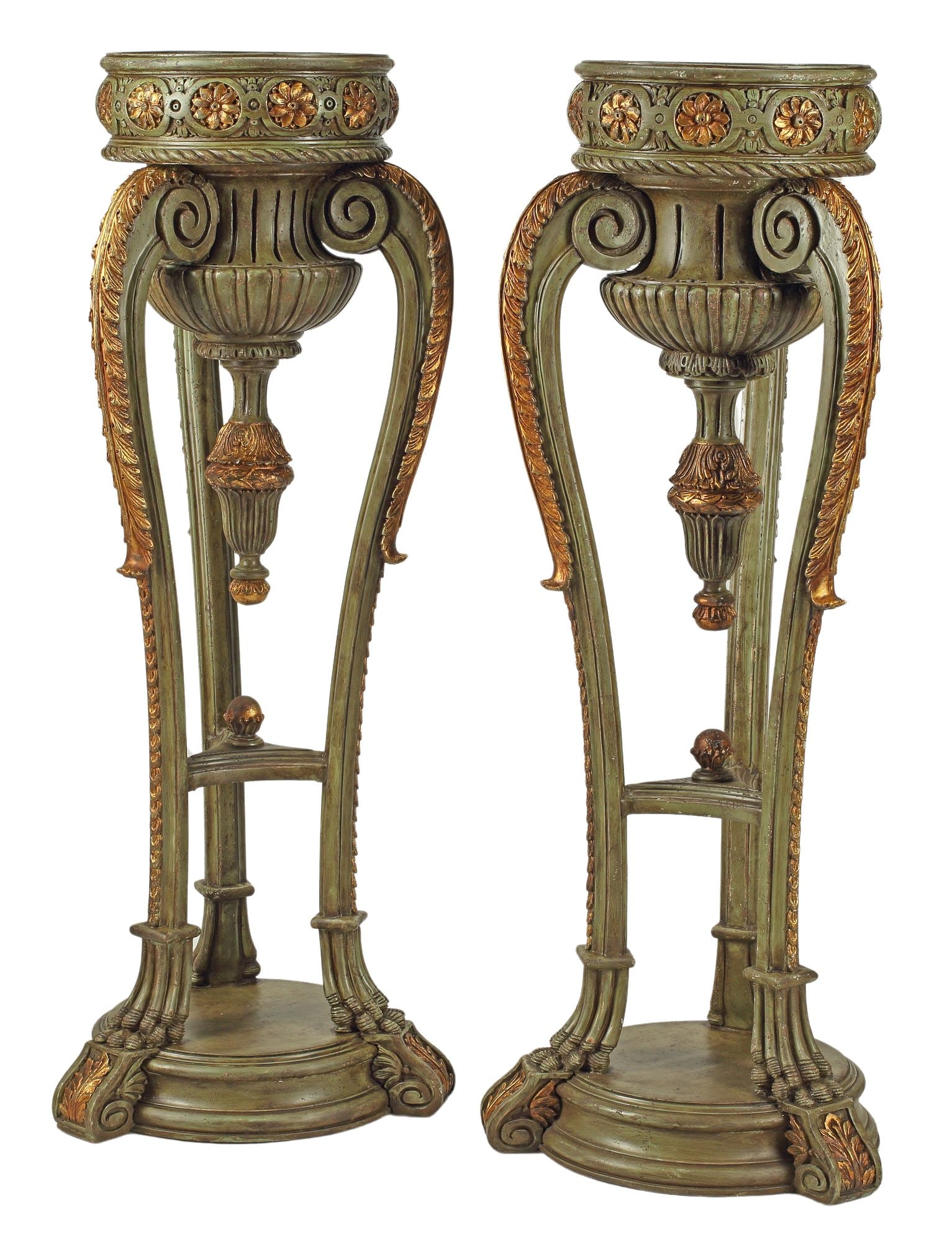 (2) REGENCE STYLE PARCEL GILT & PAINTED STANDING JARDINIERES (1 of 5)