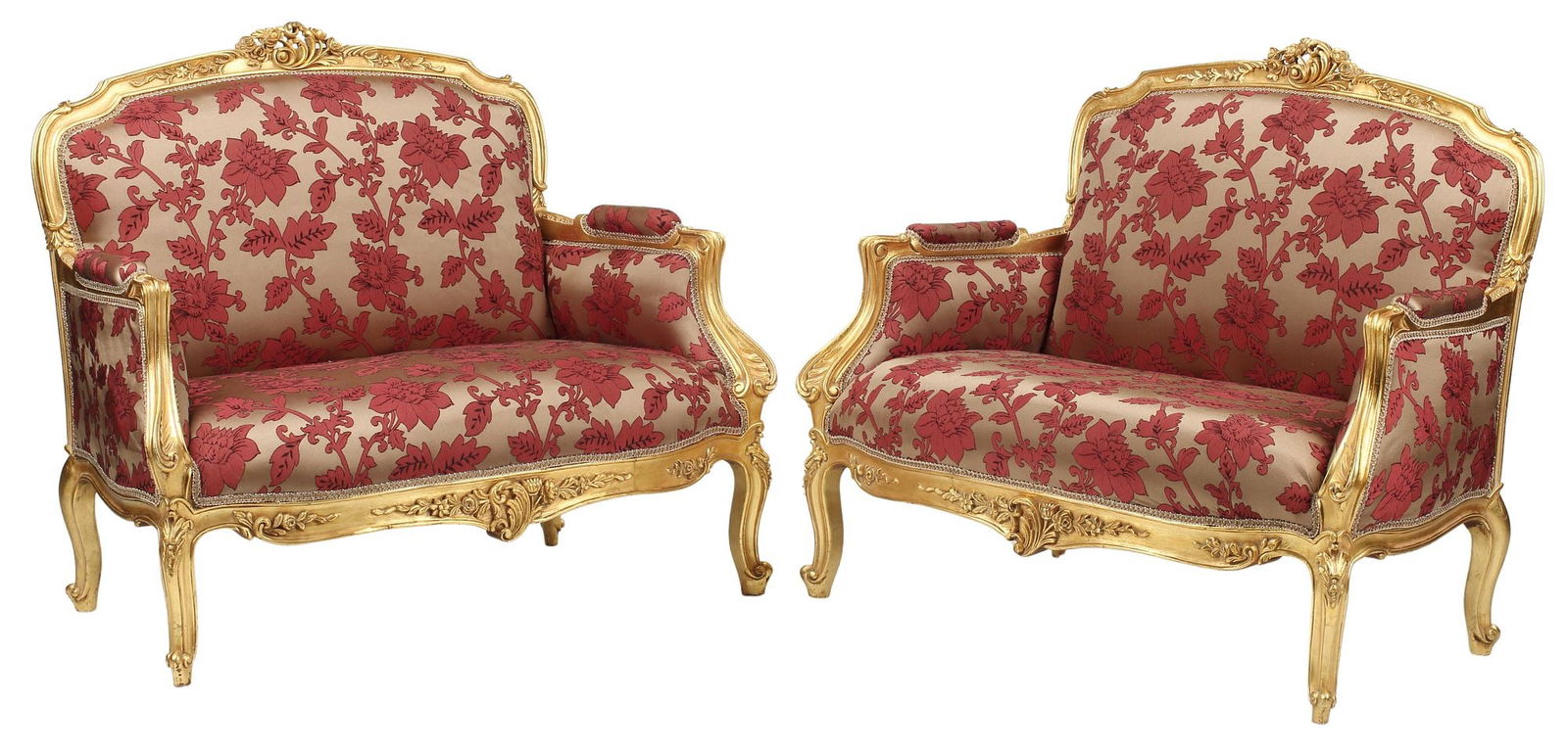 (2) LOUIS XV STYLE GILT & UPHOLSTERED SETTEES (1 of 4)