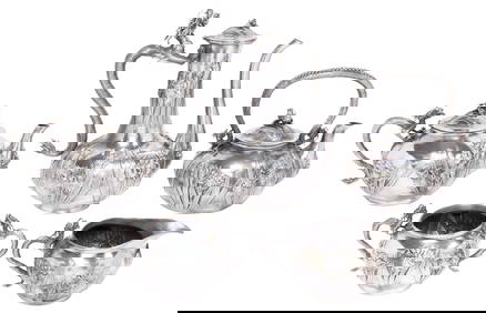 (5) FINE JAPANESE KONOIKE SILVER DRAGON & IRISES TEA & COFFEE SERVICE (1 of 7)