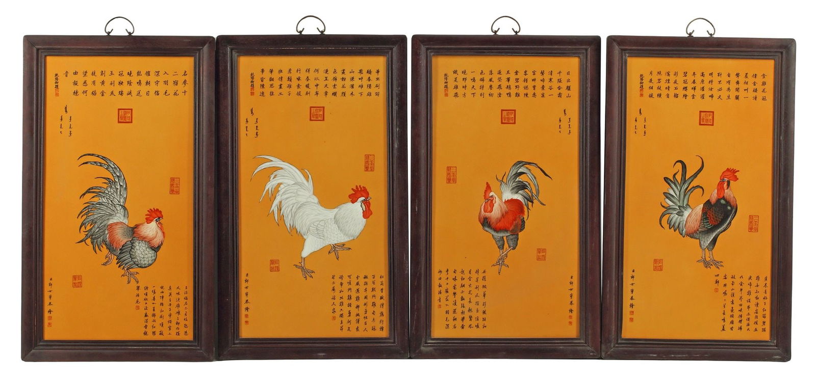 (4) FRAMED CHINESE PORCELAIN ROOSTER PLAQUES (1 of 6)