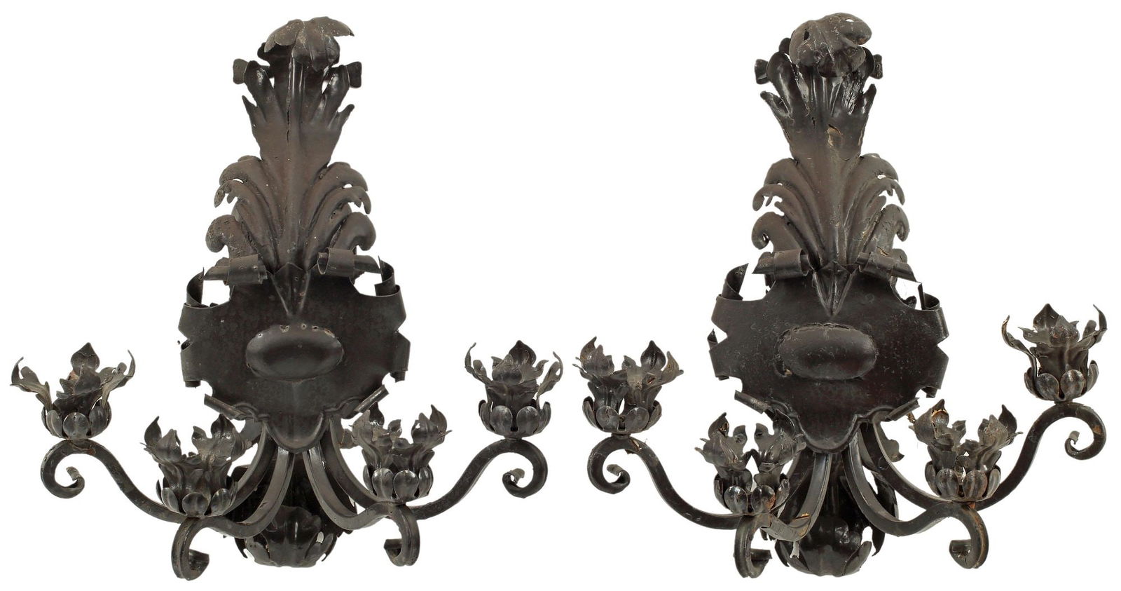 (2) BAROQUE STYLE WROUGHT IRON FOUR-LIGHT CANDLE SCONCES (1 of 4)