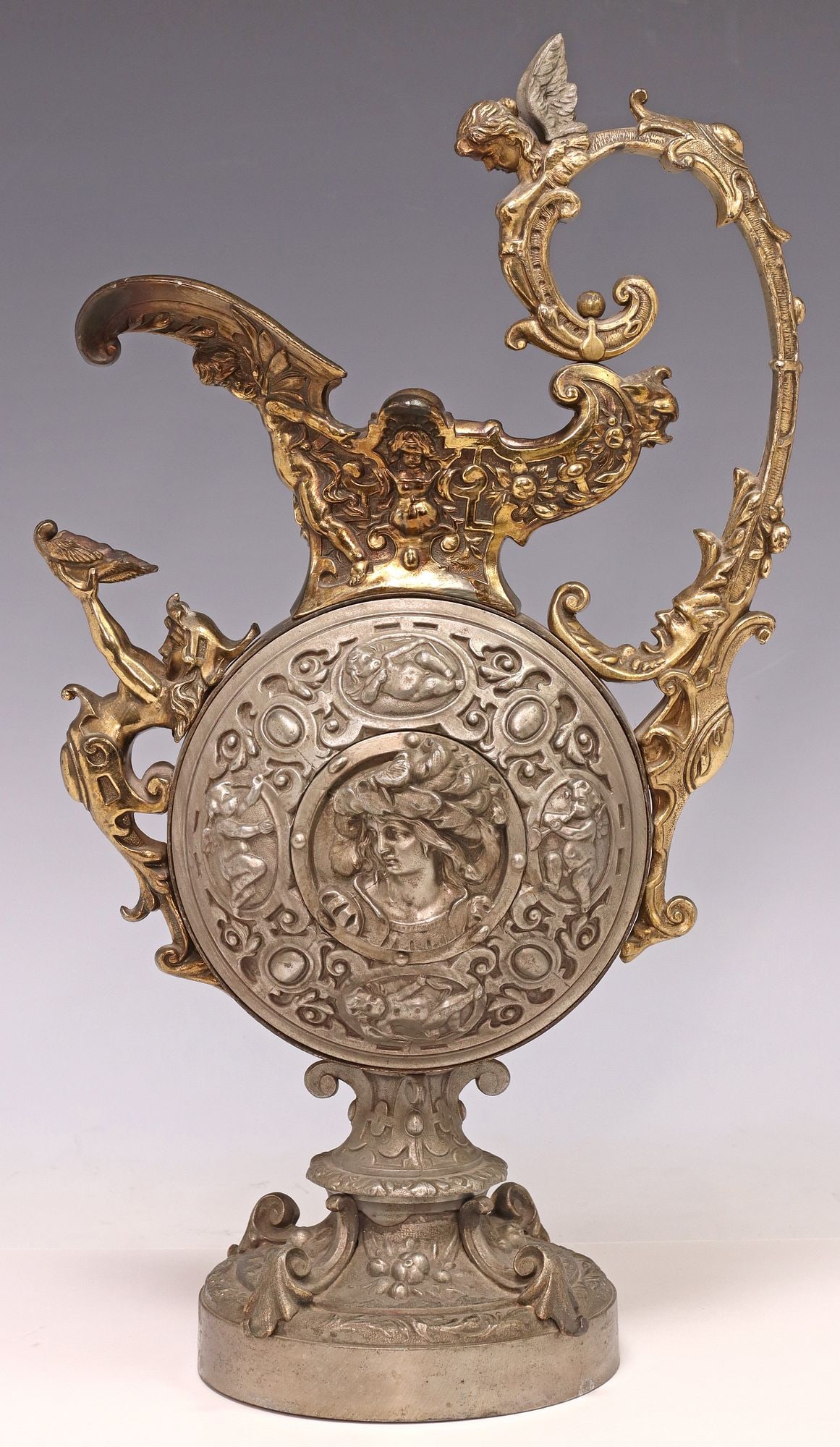 NEOCLASSICAL STYLE BRONZE & METAL PORTRAITS EWER (1 of 4)