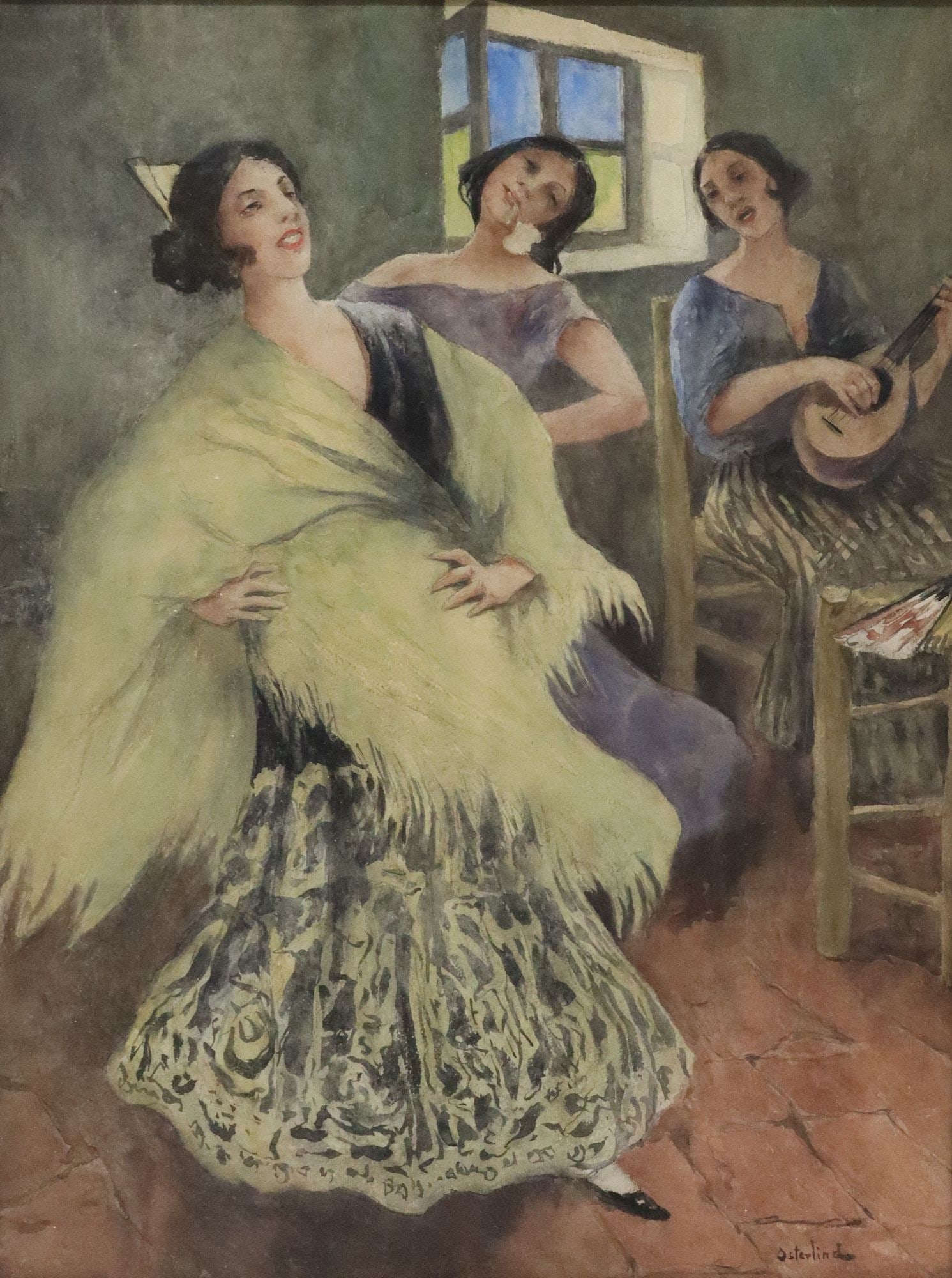 ALLAN OSTERLIND (1855-1938) WATERCOLOR PAINTING SPANISH DANCERS (1 of 4)