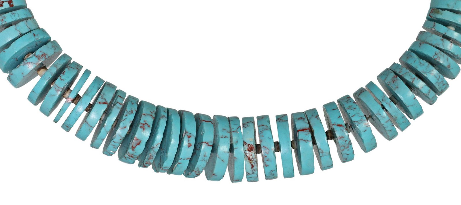 SOUTHWEST TURQUOISE DISC & HEISHI SHELL BEADED NECKLACE: Southwest beaded necklace, graduated turquoise disc beads, accented with heishi shell beads, hook closure, approx 24.75"l, 144.5 grams (inclusive of all materials) **Provenance: From the estate of Dor