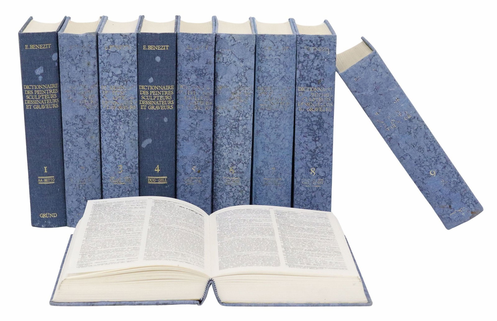 (10) FRENCH LIBRARY SHELF BOOKS, 'DICTIONARY OF ARTISTS': (lot of 10) Books: "Dictionnaire des Peintres, Sculpteurs, Dessinateurs, et Graveurs (Dictionary of Painters, Sculptors, Designers, and Engravers)," by Emmanuel Benezit, complete in ten volu