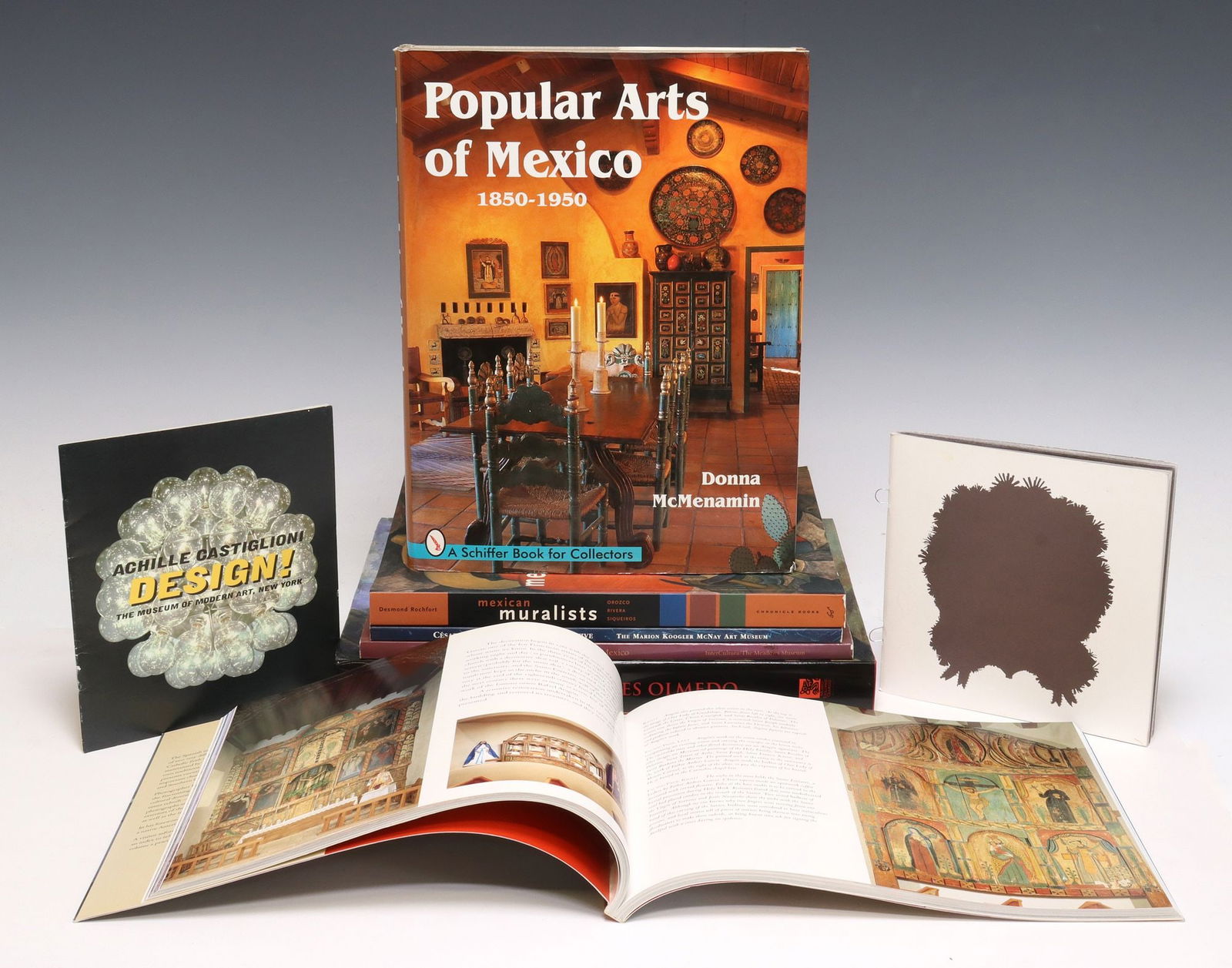 (8) BOOKS: MEXICAN ART SUBJECTS; ART MUSEUM CATALOGS: (lot of 8) Books: Mexican art and cultural subjects, including: (1) Chrysanthemum Anthems: Dario Robleto," art exhibition catalog by Weatherspoon Art Museum, copyright 2006, (1) "