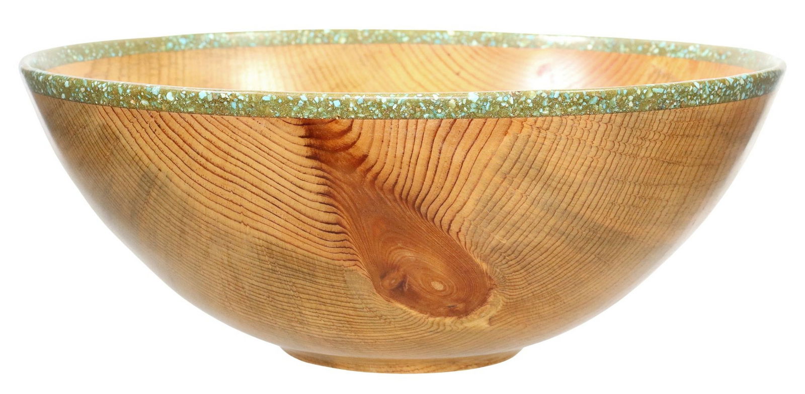 LARGE PONDEROSA PINE & TURQUOISE TURNED WOOD BOWL, SIGNED (1 of 4)