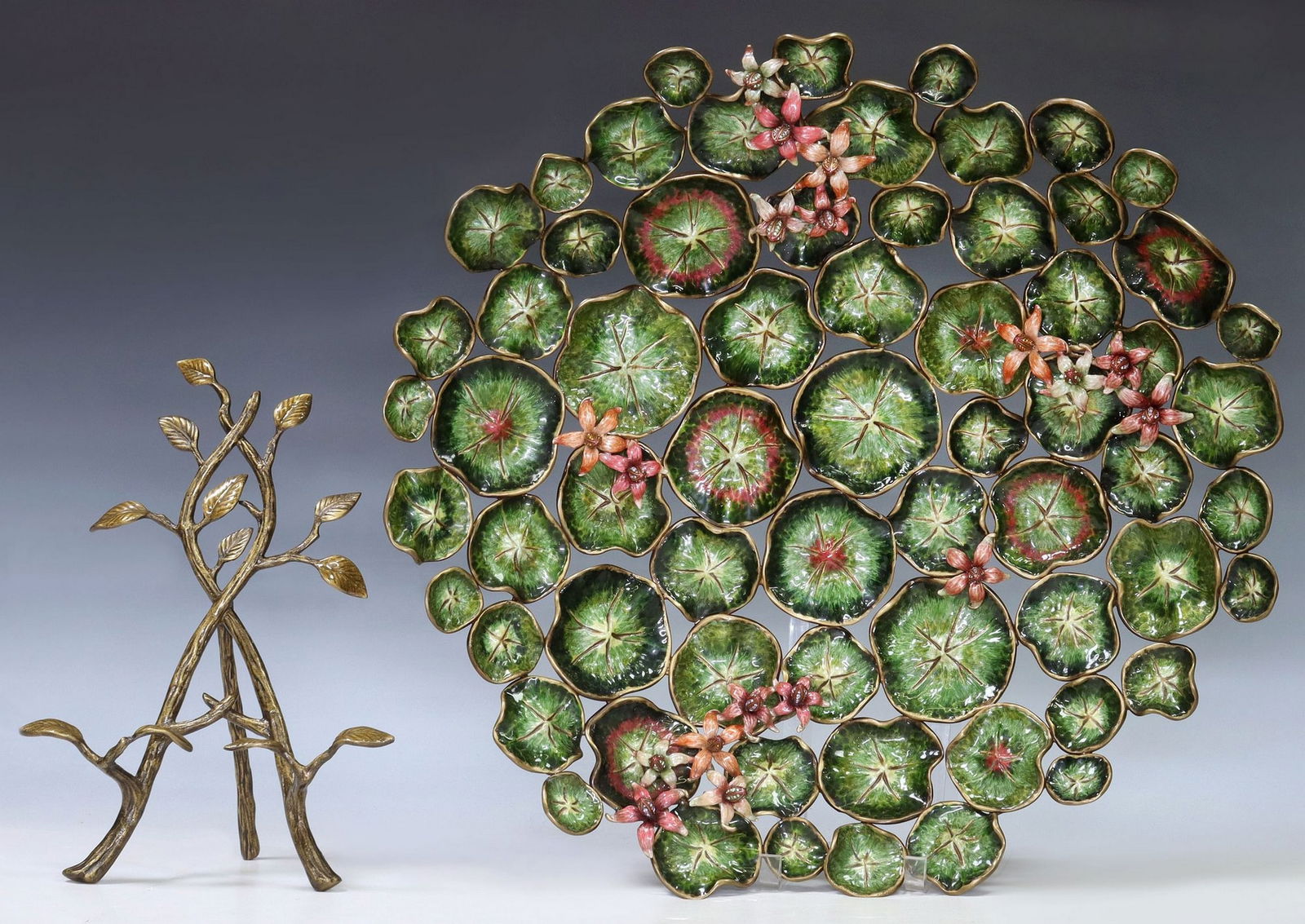 (2) JAY STRONGWATER 'EUROPA' ENAMEL LILY PAD CENTERPIECE BOWL & UNASSOCIATED EASEL (1 of 7)