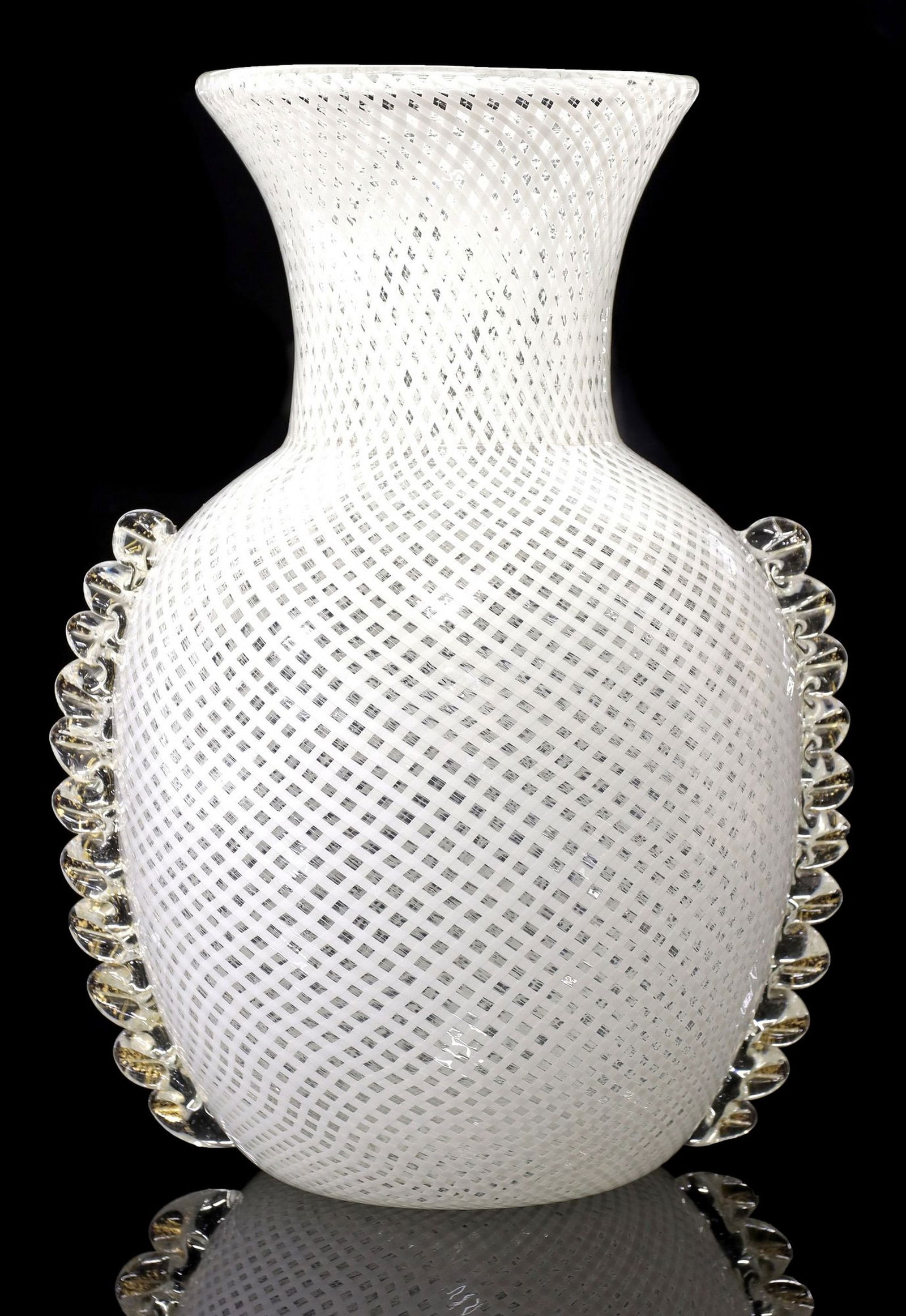 ITALIAN MURANO ART GLASS WHITE FILIGRANA VASE (1 of 3)