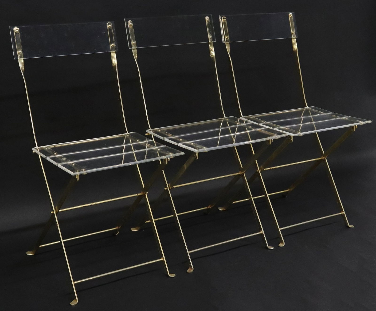 (3) FRENCH MODERN ACRYLIC & GILT METAL FOLDING CHAIRS (1 of 3)