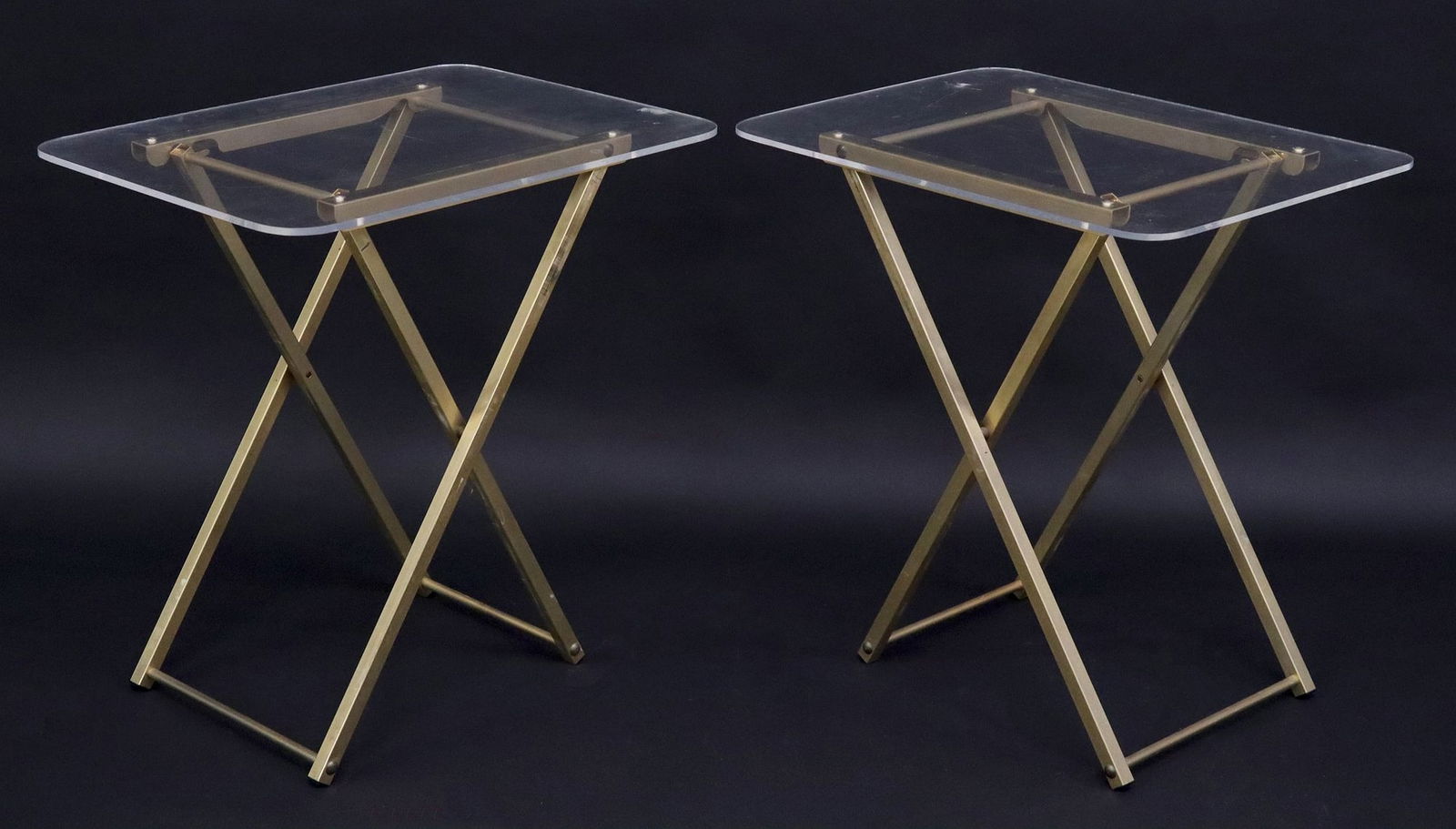 (2) FRENCH MODERN ACRYLIC & GILT METAL FOLDING SIDE TABLES (1 of 4)