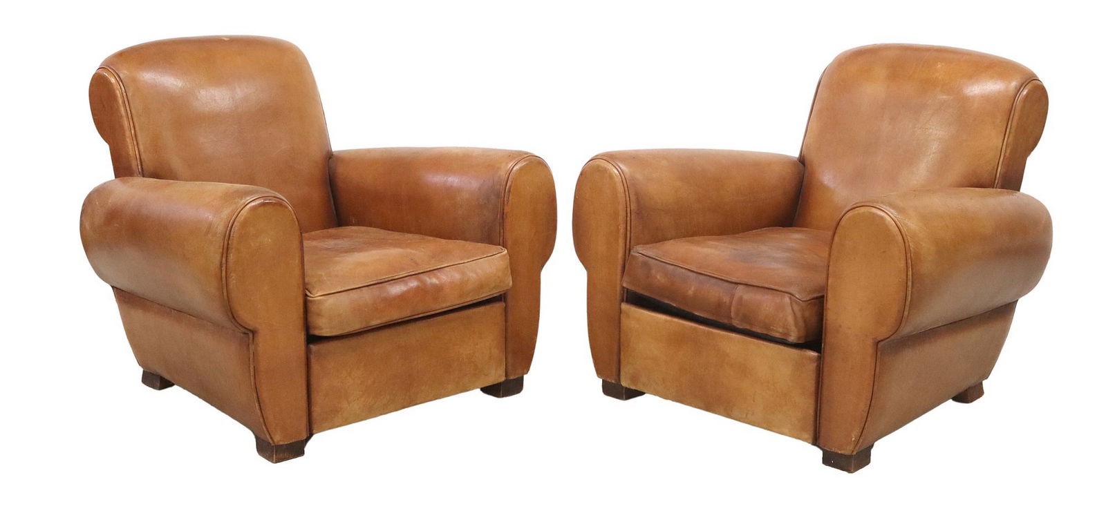 (2) FRENCH ART DECO LEATHER CLUB CHAIRS (1 of 3)