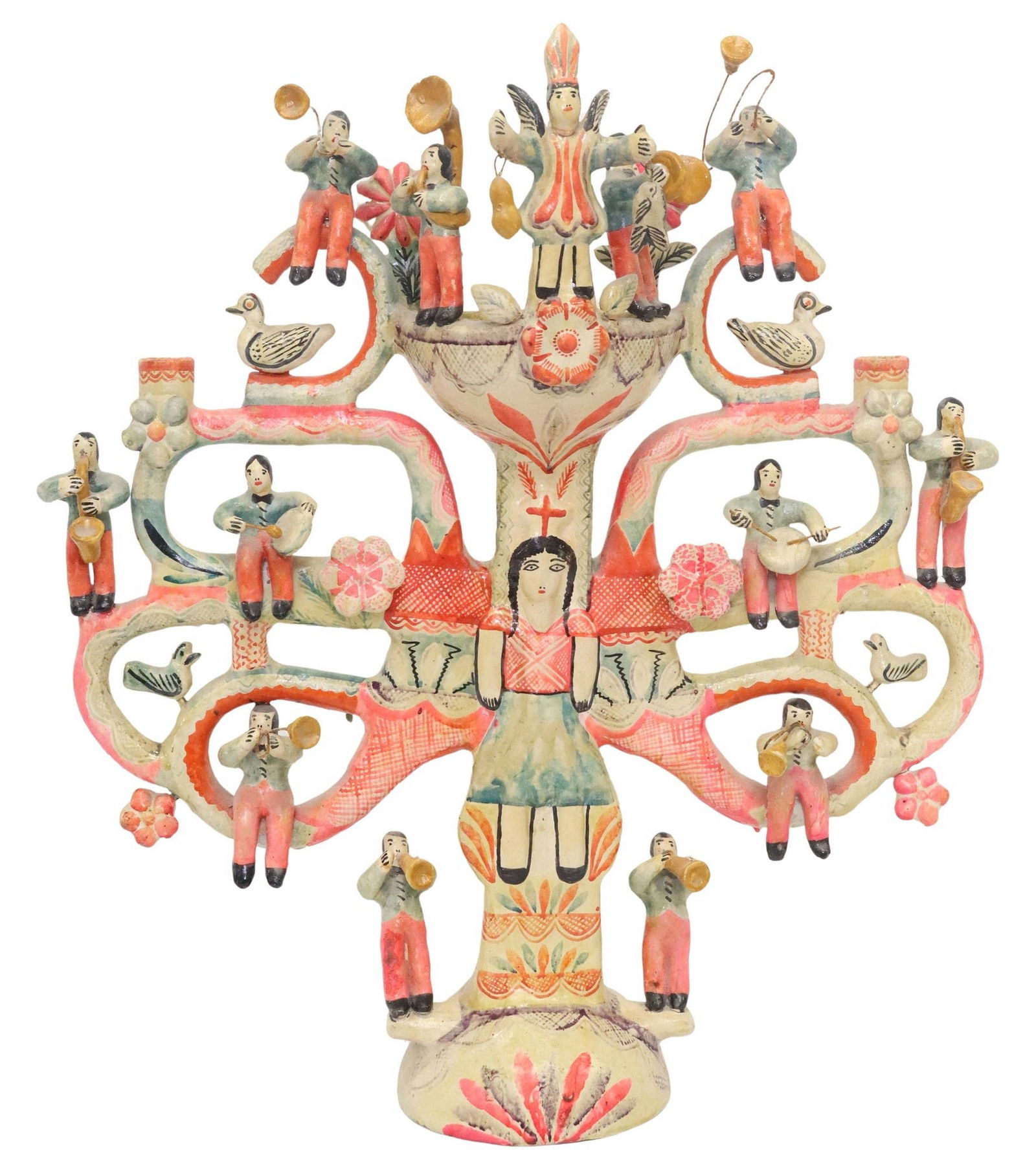 AURELIO FLORES (ATTRIB) ARBOL DE LA VIDA POTTERY CANDELABRUM, MEXICO (1 of 5)