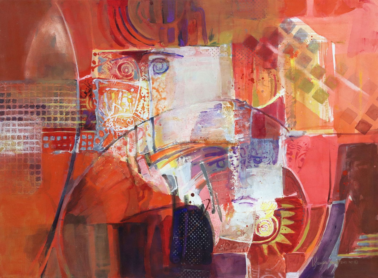 LORRAINE HAYES (TEXAS, 20TH C.) ABSTRACT MIXED MEDIA PAINTING (1 of 5)