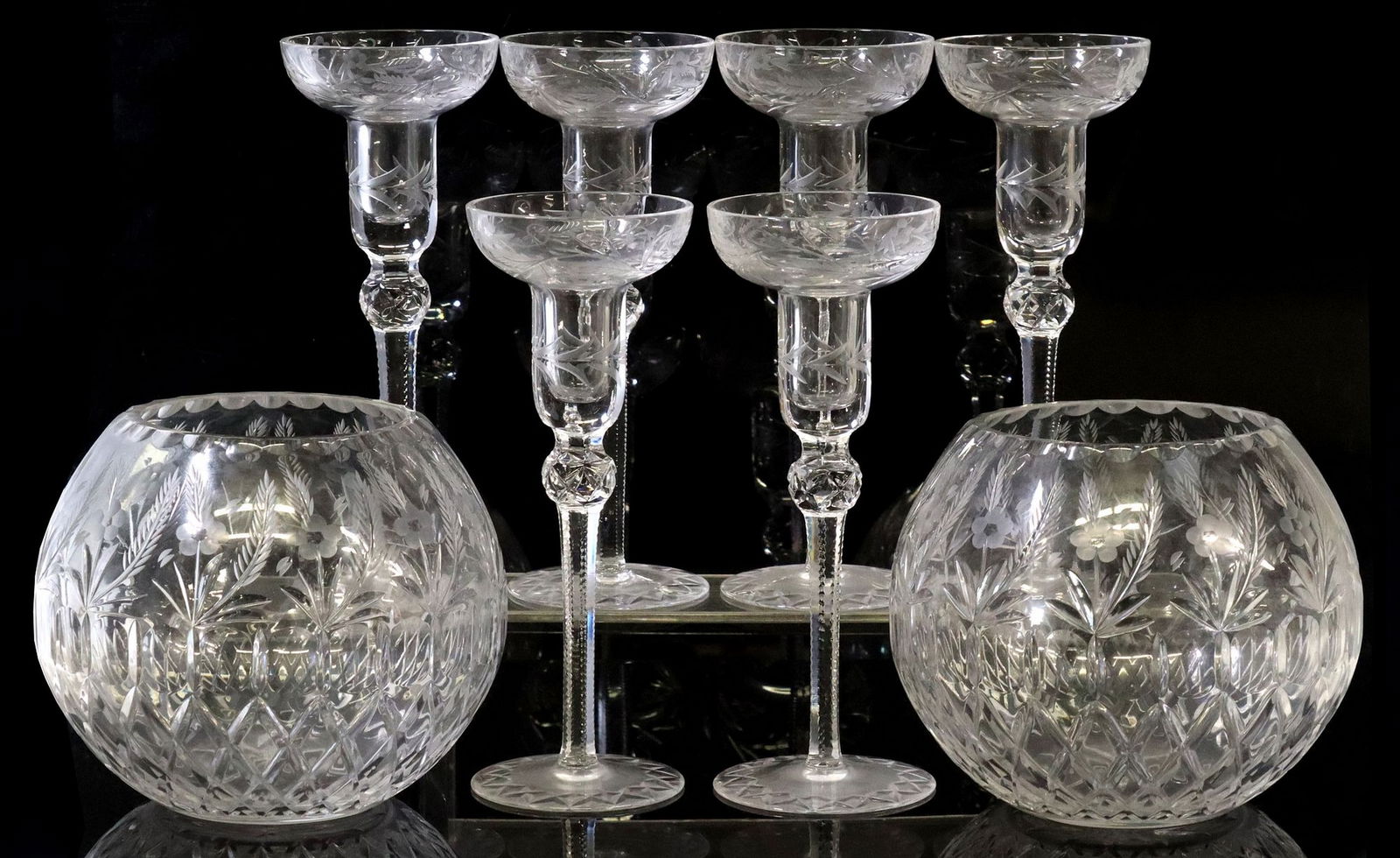 (8) CRYSTAL CLEAR INDUSTRIES 'CELINE' ROSE BOWLS & CANDLESTICKS (1 of 2)