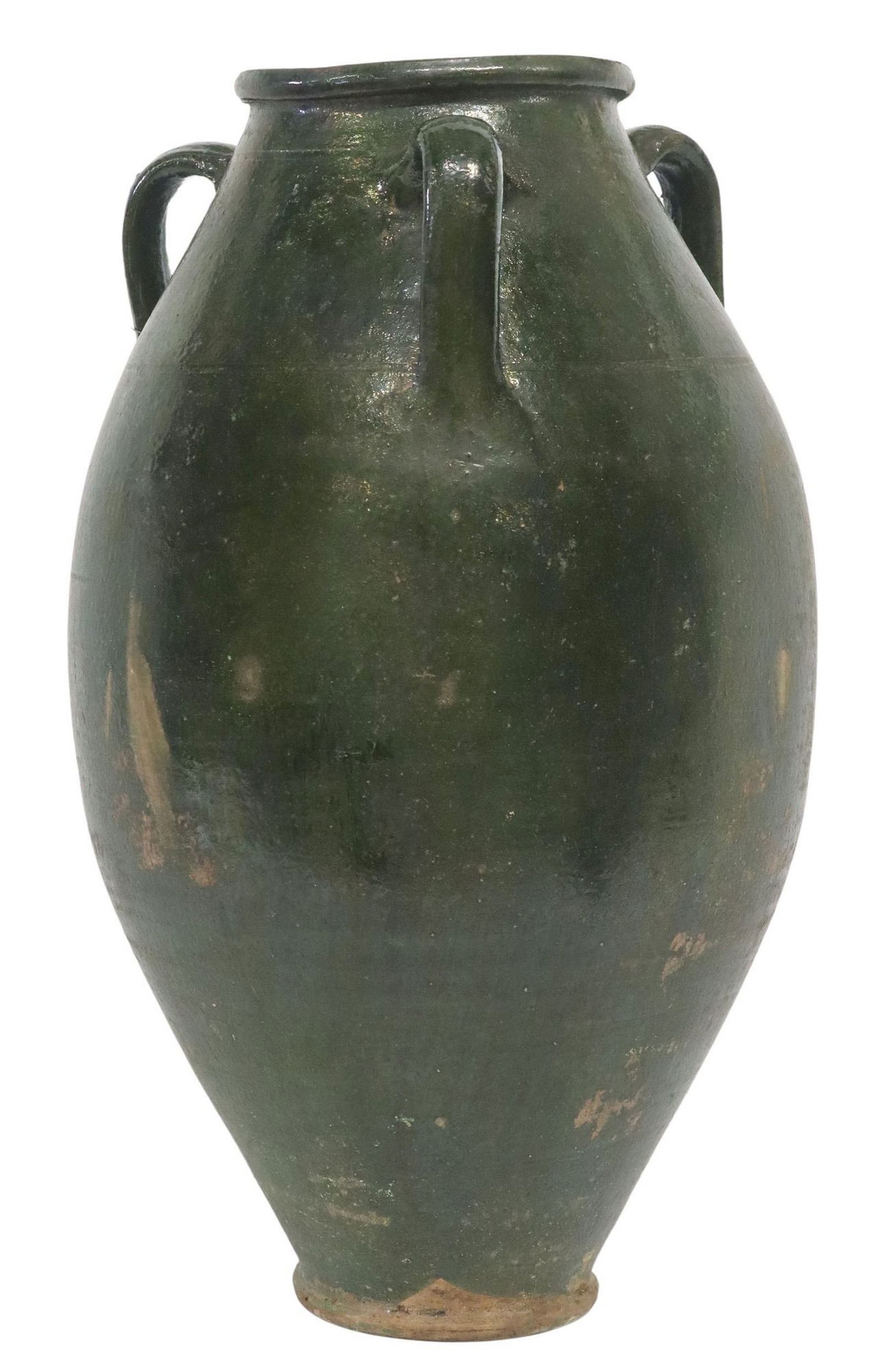 LARGE CHINESE GREEN GLAZED EARTHENWARE JAR (1 of 4)