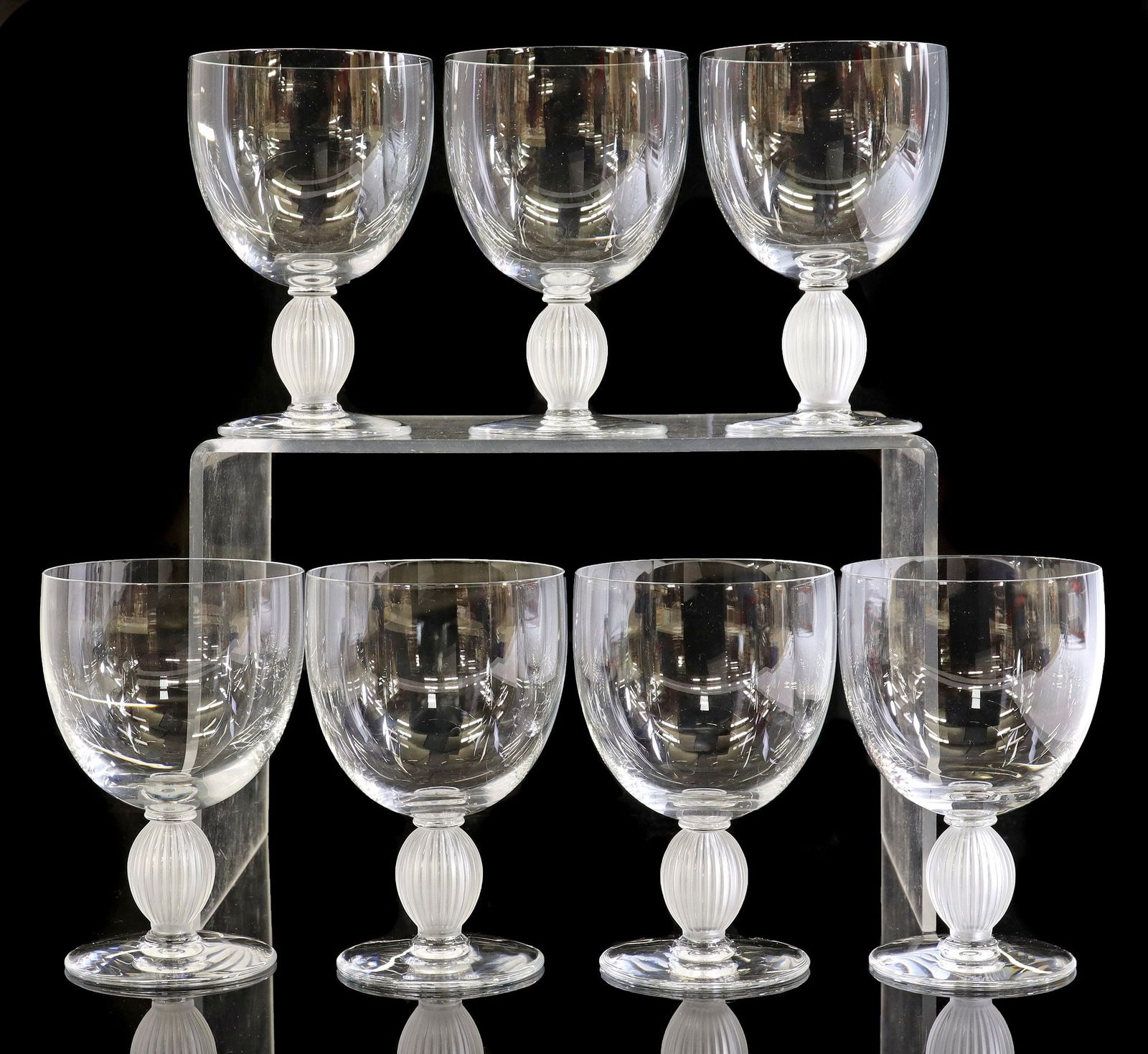 (7) LALIQUE 'LANGEAIS' GLASS TALL WATER GOBLETS (1 of 4)