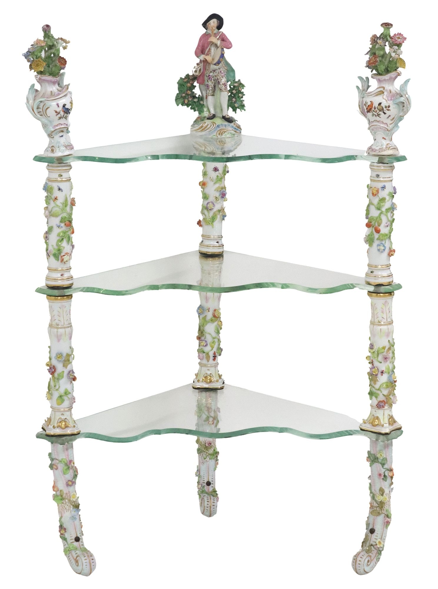 DRESDEN PORCELAIN & SHAPED GLASS CORNER ETAGERE (1 of 6)