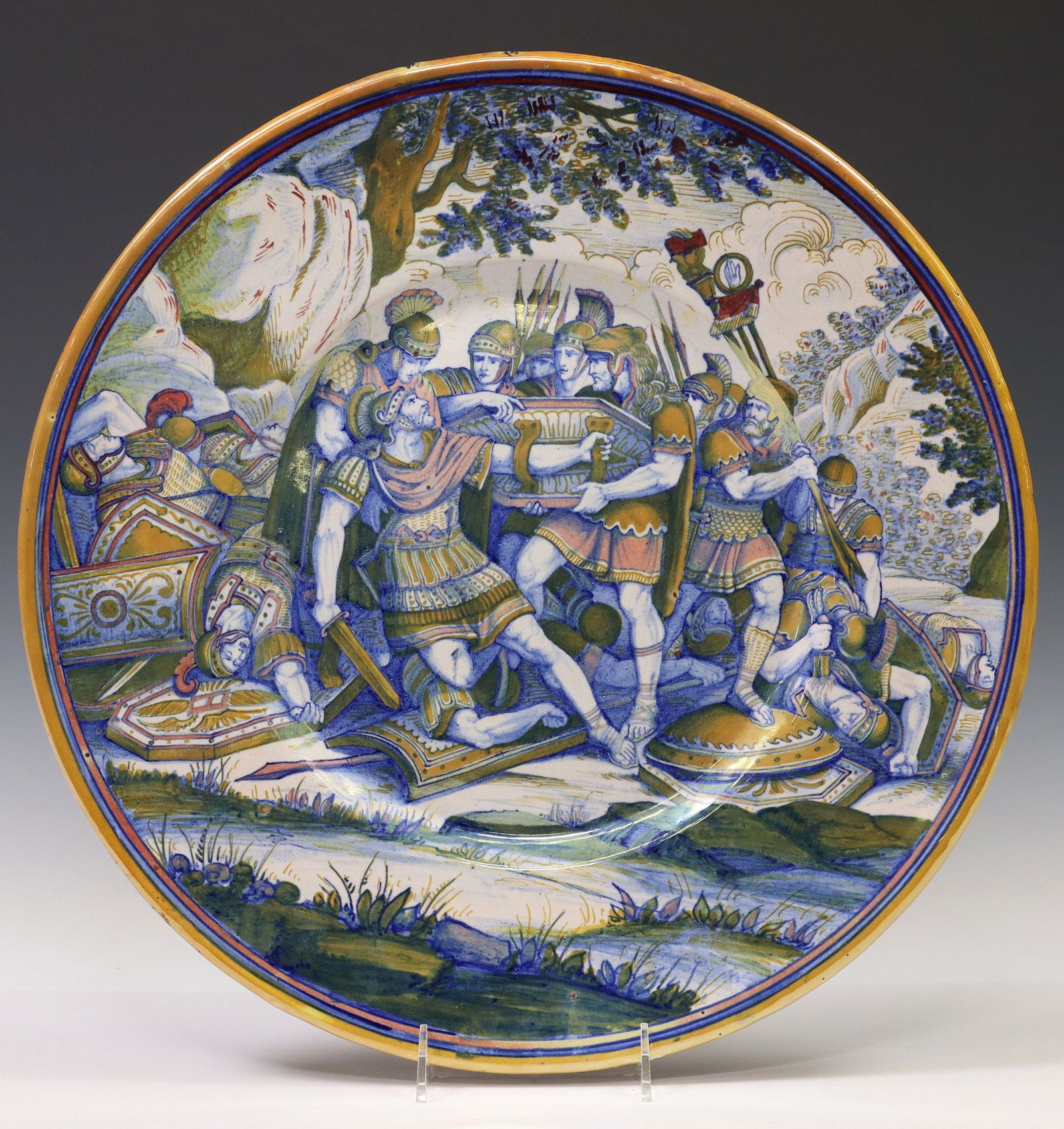 ITALIAN GOLD LUSTRE MAJOLICA WALL CHARGER ROMAN SOLDIERS FIRST PUNIC WAR (1 of 3)