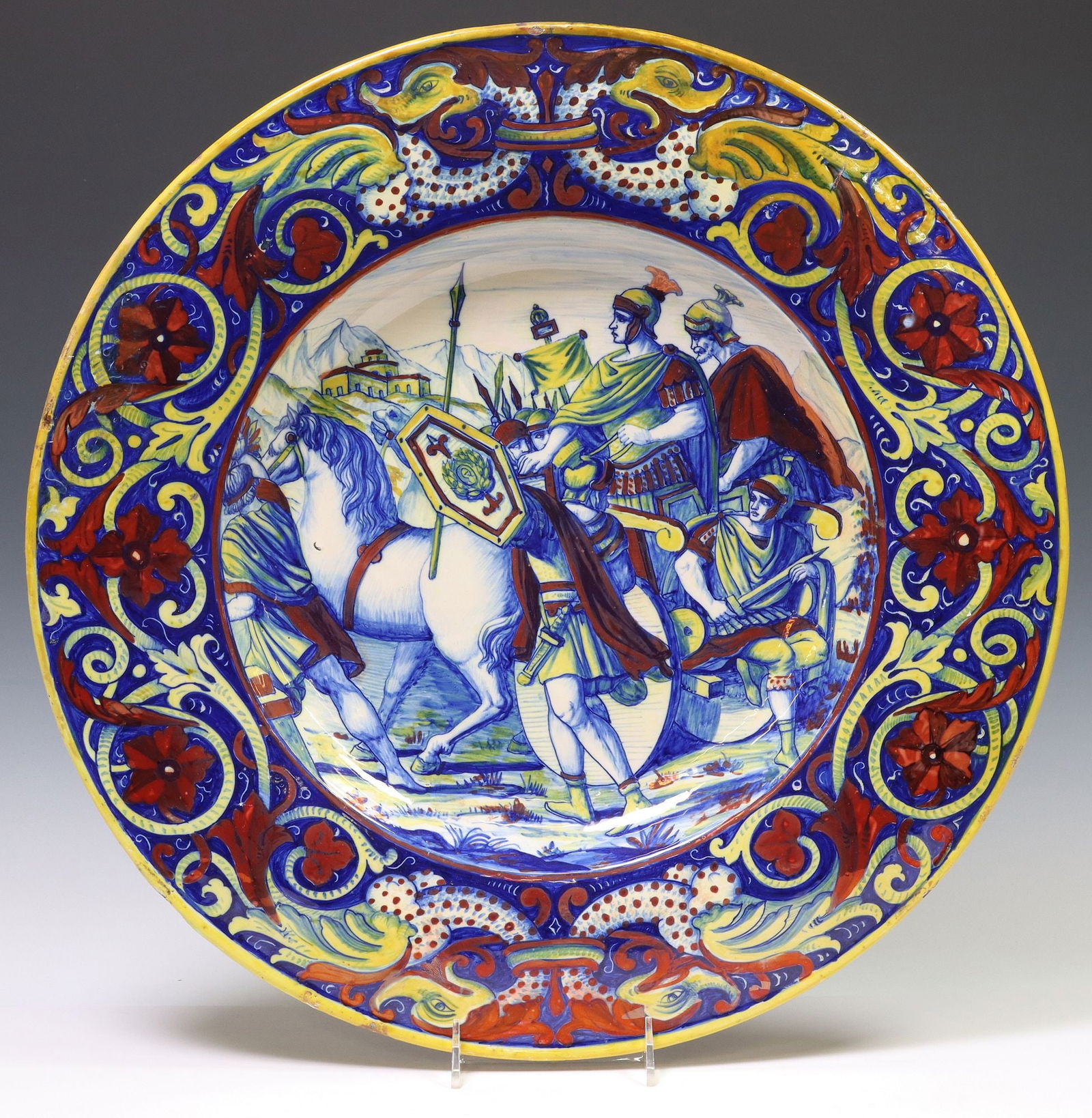 LARGE ITALIAN LUSTRE-GLAZE MAJOLICA ROMAN SCENE WALL CHARGER (1 of 4)