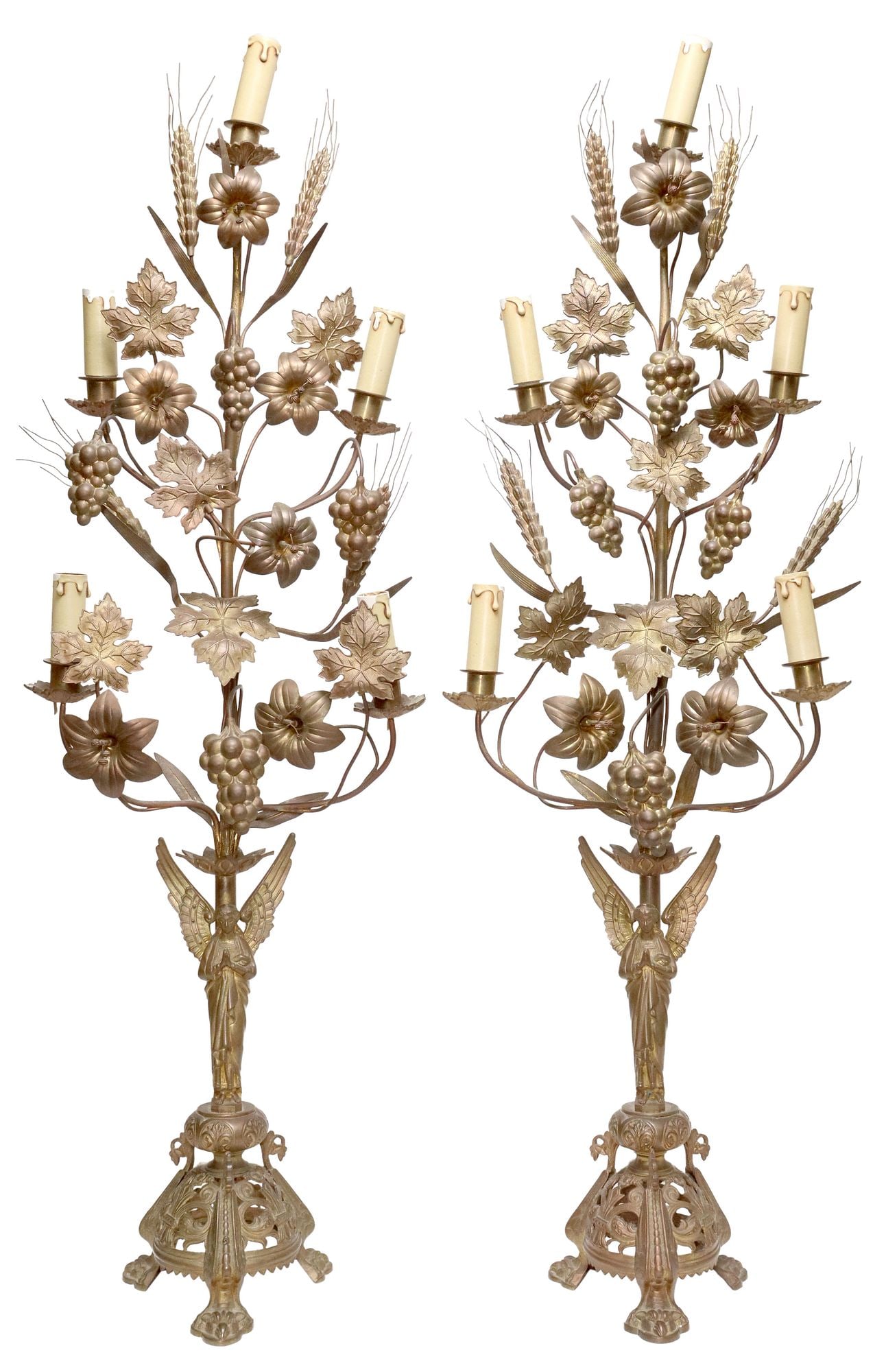 (2) FRENCH GILT METAL FIGURAL ALTAR CANDELABRA, ELECTRIFIED (1 of 4)