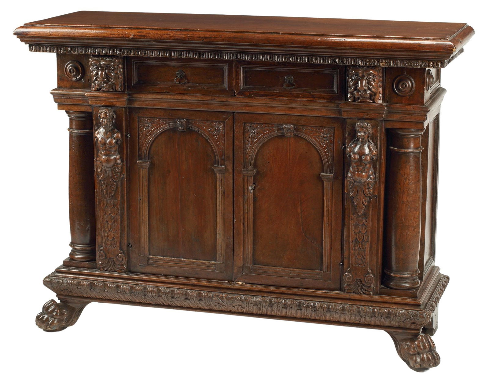 ITALIAN RENAISSANCE REVIVAL FIGURAL CARVED WALNUT SIDEBOARD (1 of 7)