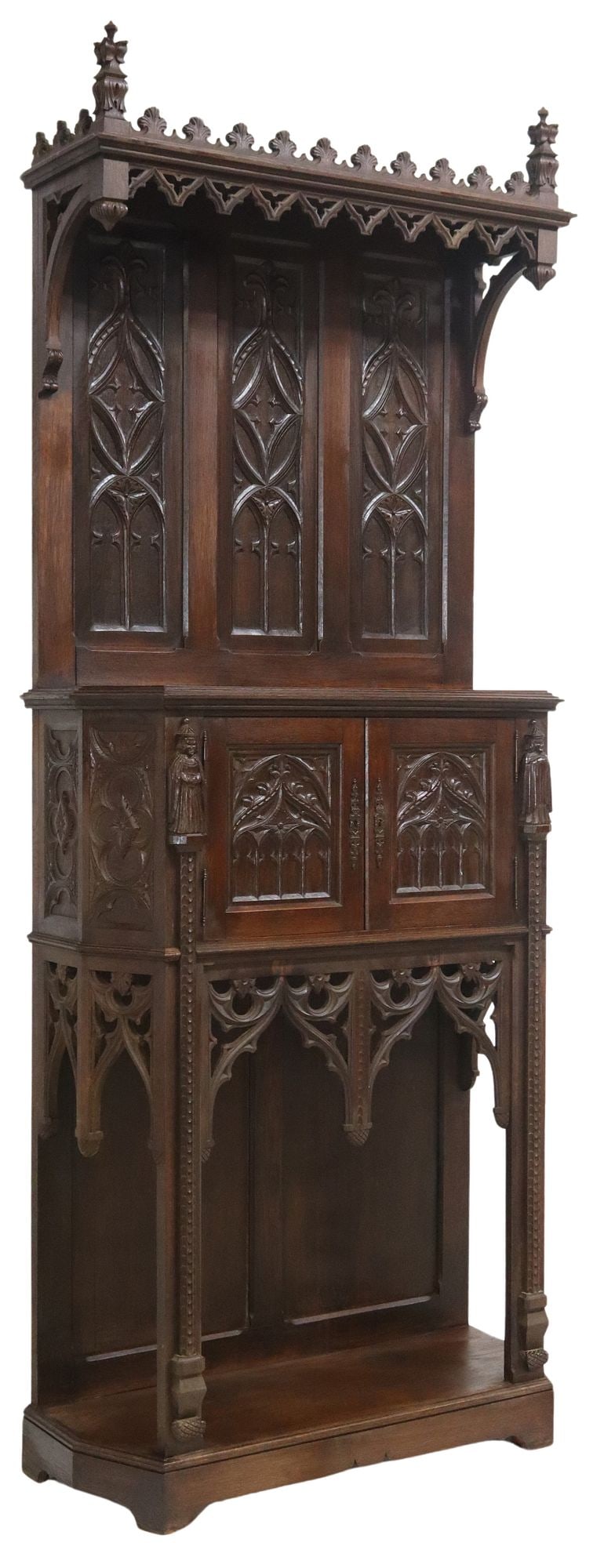 FRENCH GOTHIC REVIVAL CARVED OAK CREDENCE CUPBOARD (1 of 6)
