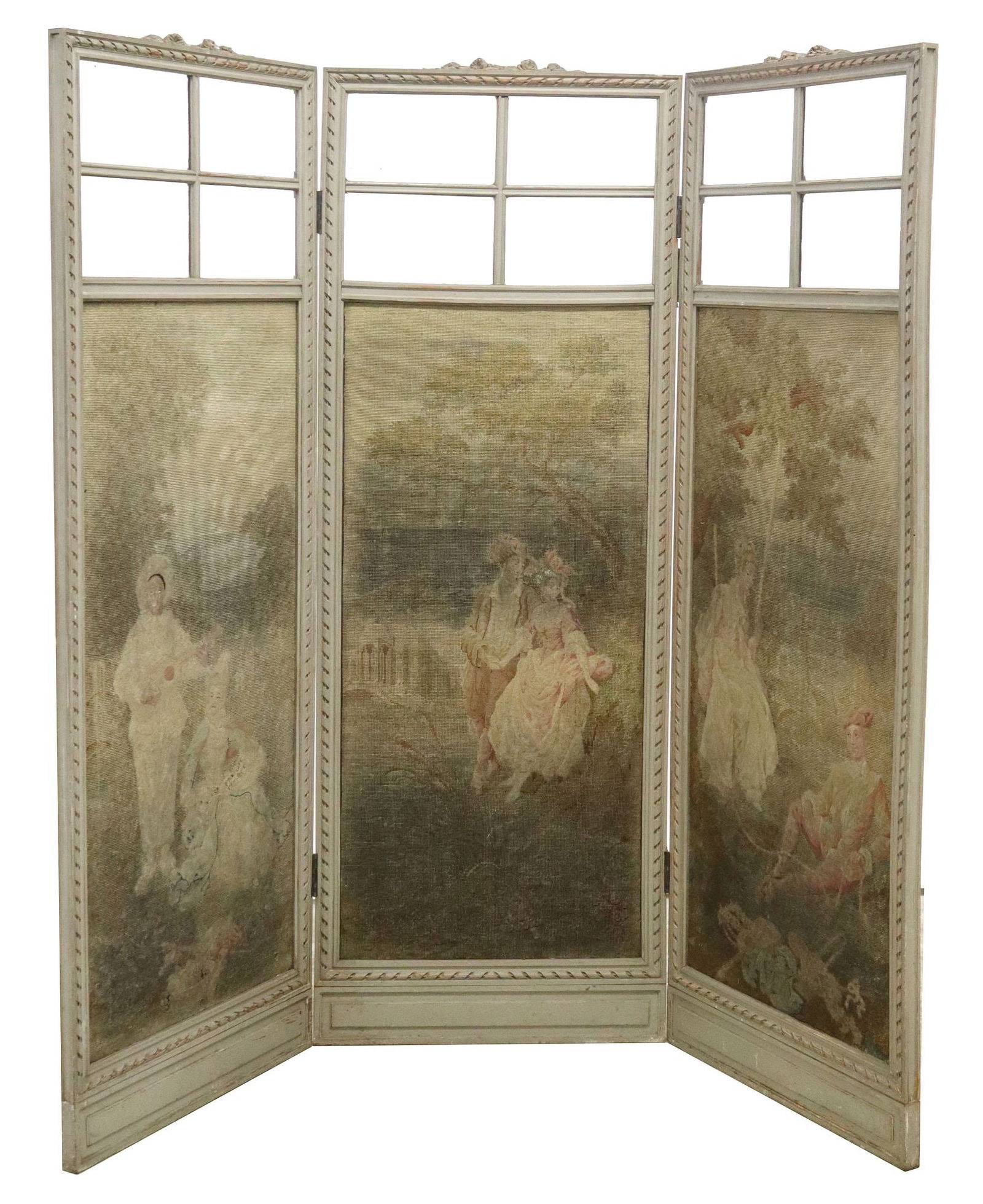 LOUIS XVI STYLE PAINTED & NEEDLEPOINT PANELED FLOOR SCREEN (1 of 5)