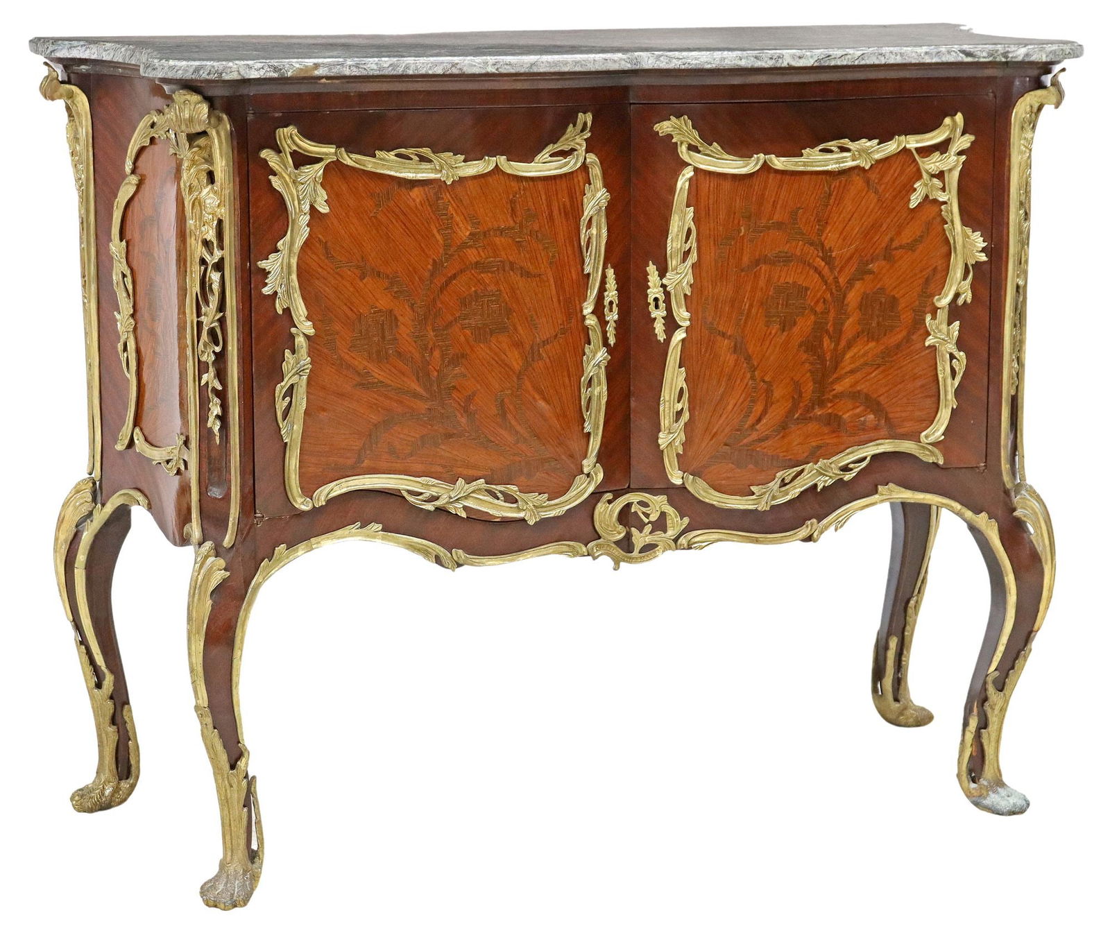 TRANSITIONAL STYLE GILT-METAL MOUNTED CABINET WITH MARBLE TOP (1 of 5)