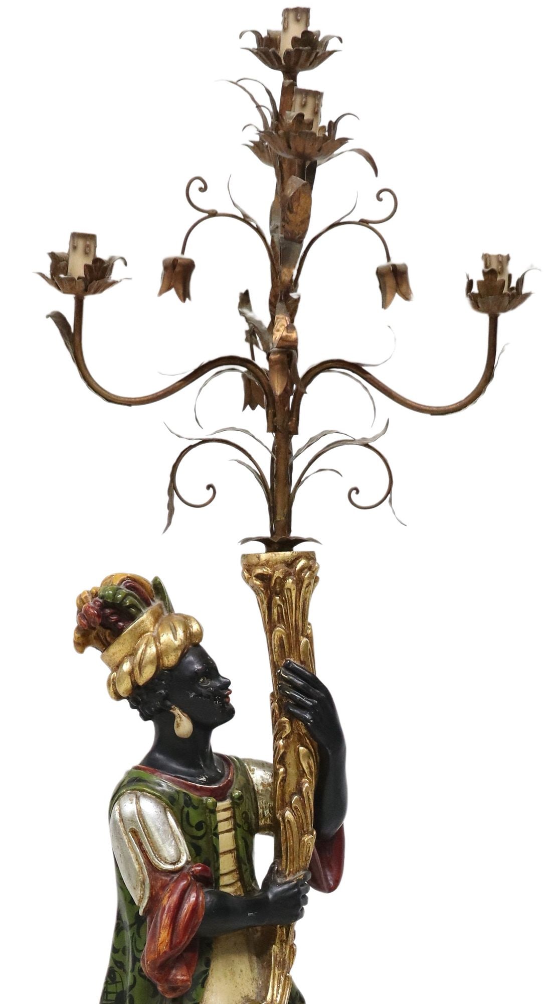 ITALIAN CARVED & POLYCHROME PAINTED WOOD FIGURAL 5-LT TORCHIERE ON STAND (1 of 4)