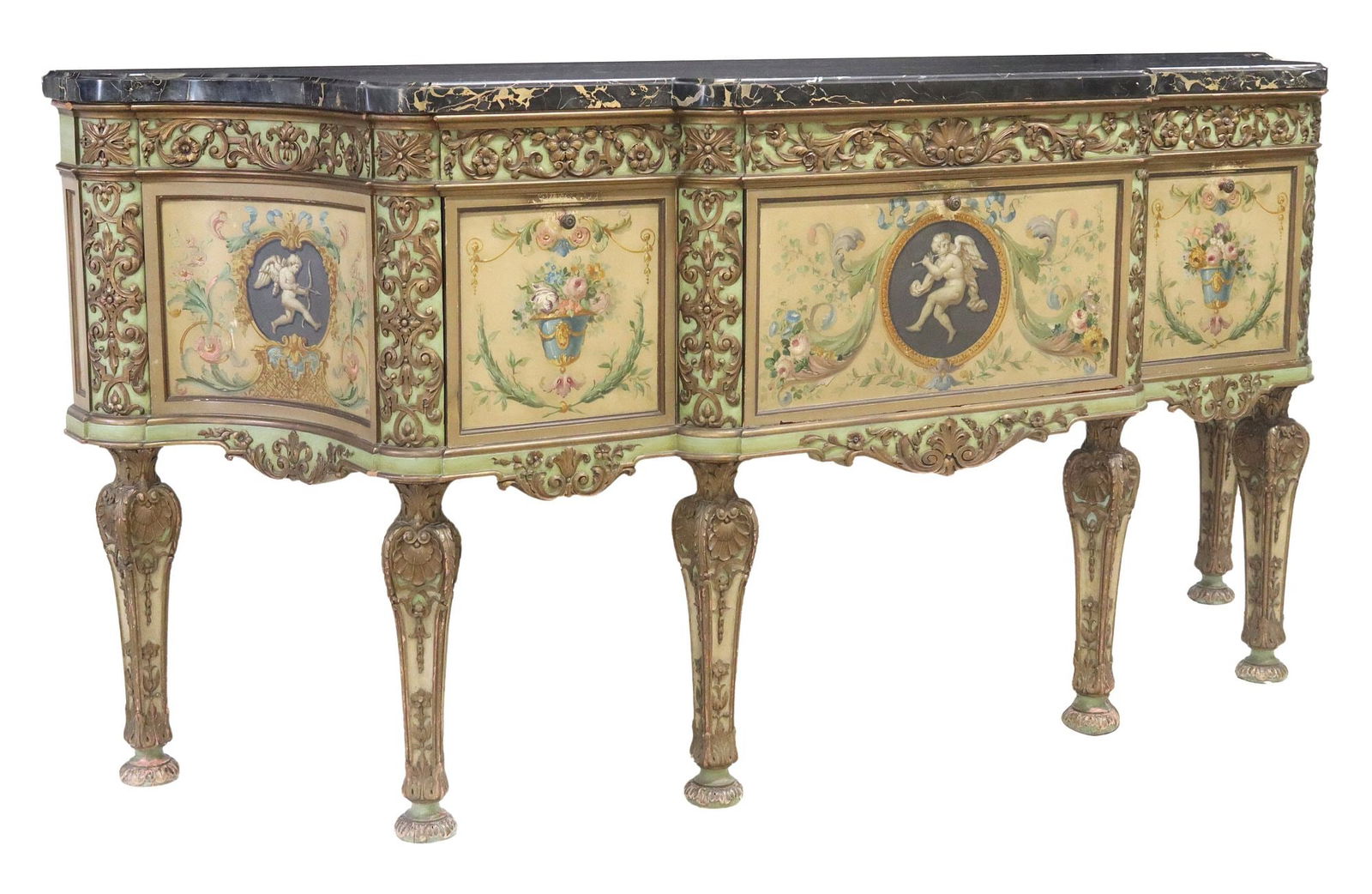 FLORENTINE STYLE MARBLE-TOP PAINTED CONSOLE CABINET (1 of 5)