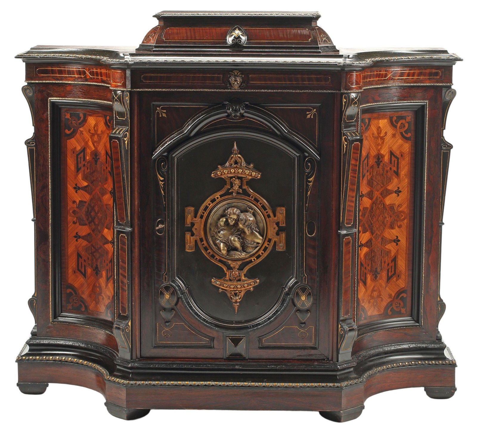 AMERICAN POTTIER & STYMUS (ATTRIB) RENAISSANCE REVIVAL MARQUETRY CREDENZA (1 of 6)