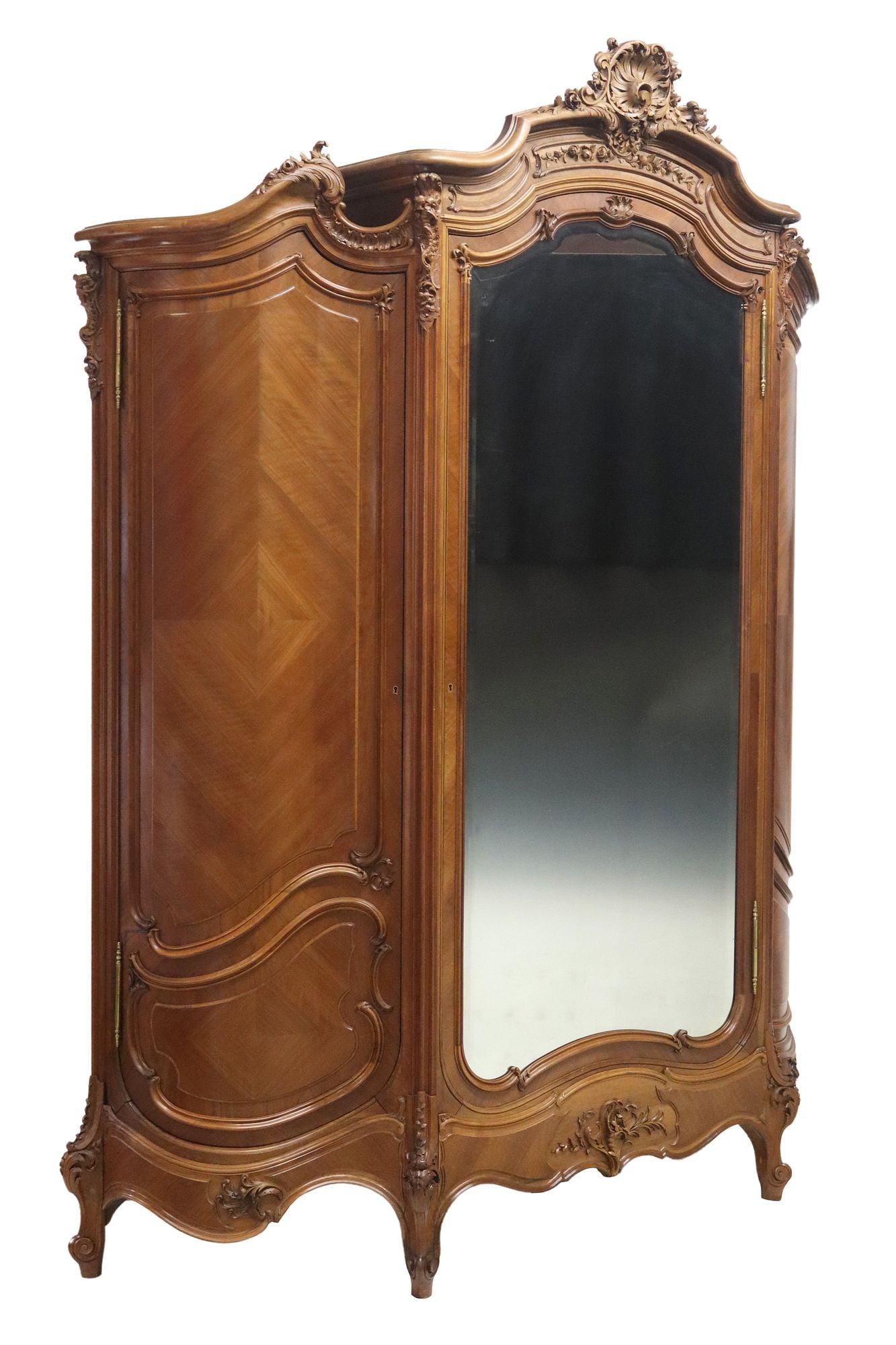 FINE FRENCH LOUIS XV STYLE MAHOGANY MIRRORED ARMOIRE (1 of 5)