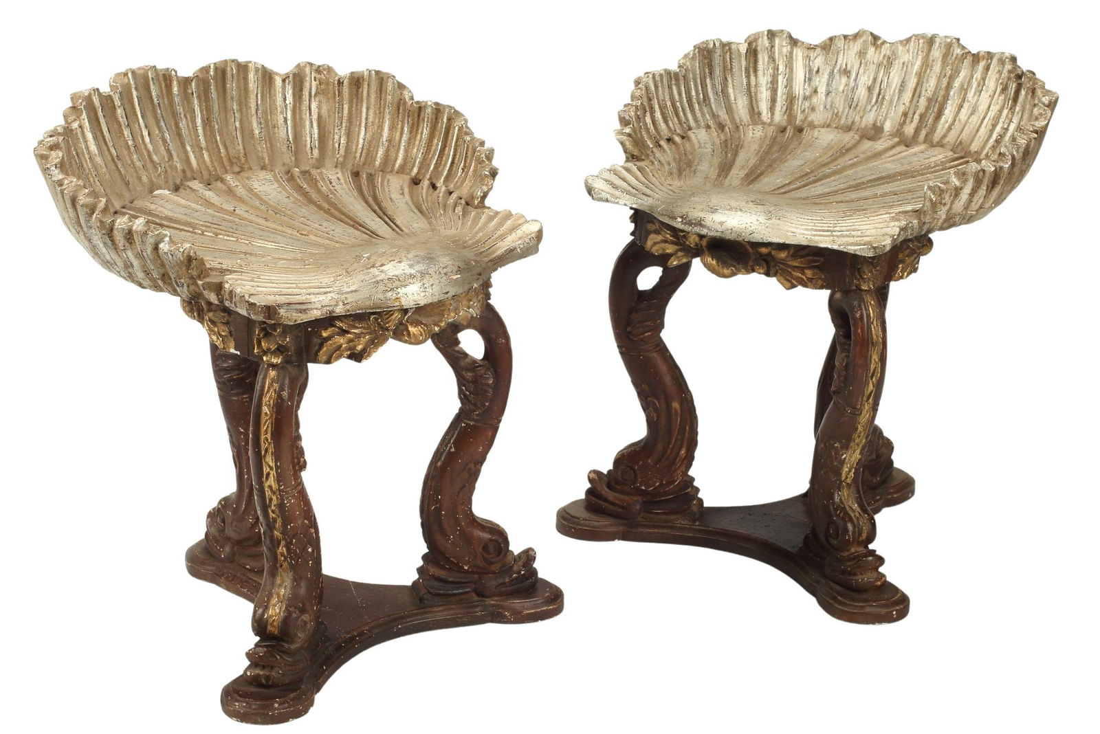 (2) GROTTO STYLE PARCEL-GILT SHELL-FORM BENCHES (1 of 4)