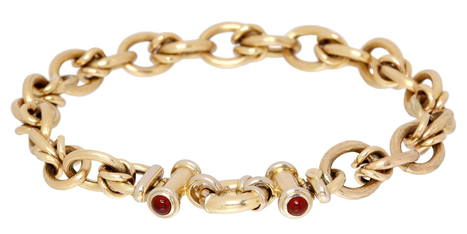 ESTATE ITALIAN 14KT YELLOW GOLD & RED CABOCHON CHAIN BRACELET (1 of 3)