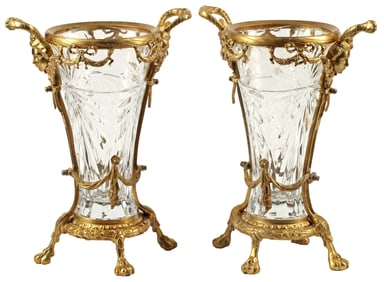 (2) LARGE ORMOLU-MOUNTED CUT GLASS VASES