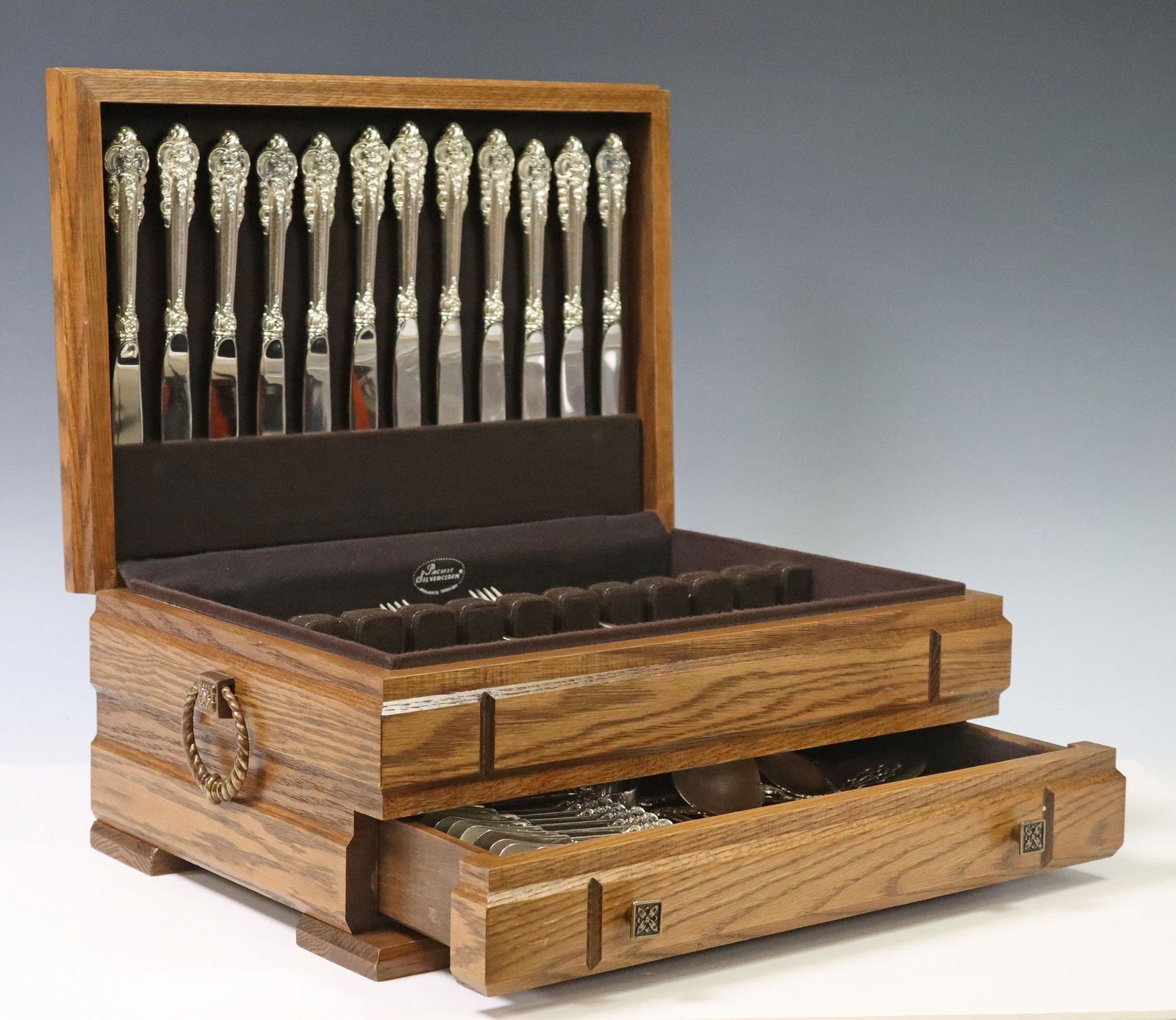 (99) WALLACE 'GRANDE BAROQUE' STERLING FLATWARE SERVICE FOR TWELVE: (lot of 99) American sterling silver flatware service, Wallace Silversmiths, in the "Grande Baroque" pattern, service for twelve, including: (12) hollow handle knives, 9.75"l, (12)