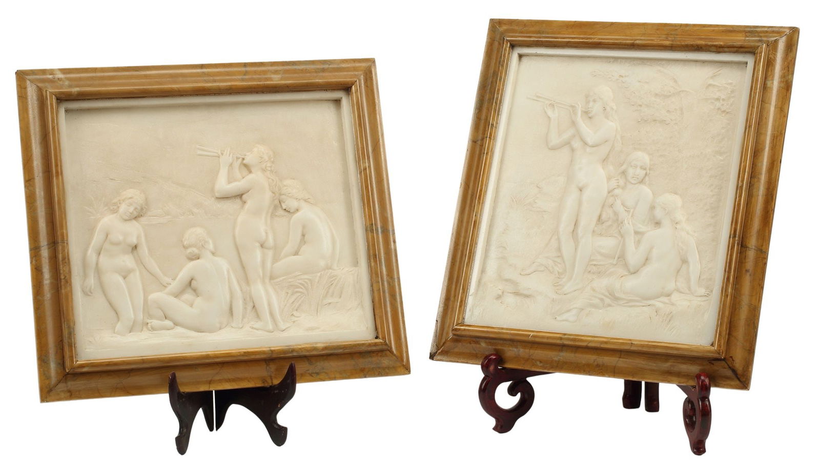 (2) NEOCLASSICAL STYLE FRAMED MARBLE BASE-RELIEF PLAQUES (1 of 4)