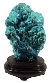 LARGE TURQUIOSE NUGGET SPECIMAN ON WOOD STAND
