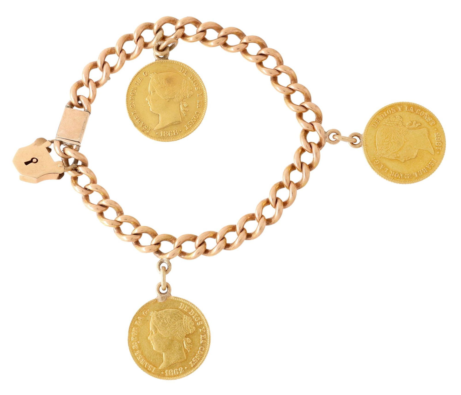 ESTATE GOLD PLATED BRACELET WITH SPANISH COLONIAL PHILIPPINESÂ GOLD COINS (1 of 2)