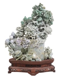 LARGE CHINESE CARVED HARDSTONE VASE & FLOWERS GROUP, 23"H