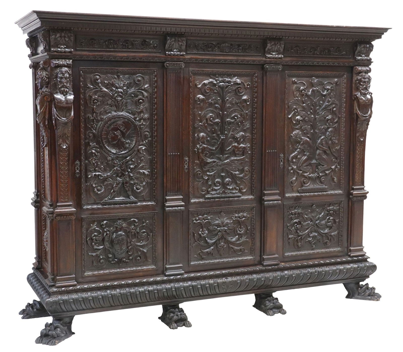 LARGE ITALIAN RENAISSANCE REVIVAL CARVED WALNUT BOOKCASE (1 of 5)