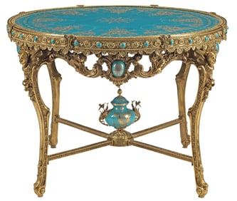 ORNATE REGENCE STYLE ORMOLU-MOUNTED PORCELAIN TABLE