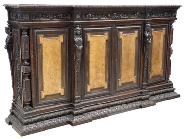 RENAISSANCE REVIVAL STYLE CARVED WALNUT SIDEBOARD, 108.5"L