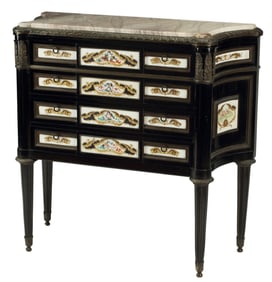 LOUIS XVI STYLE PORCELAIN-MOUNTED COMMODE