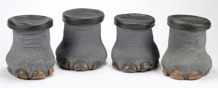 (4) FAUX TAXIDERMY ELEPHANT FOOT STOOLS