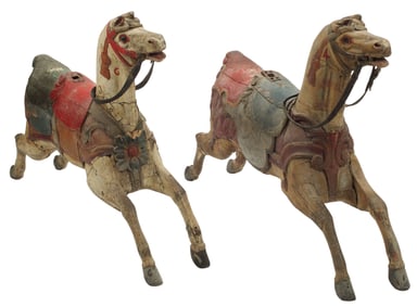 (2) CARVED & POLYCHROME PAINTED WOOD CAROUSEL HORSES