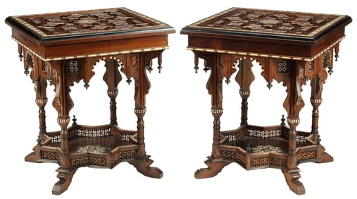 (2) MOORISH STYLE INLAID SQUARE SIDE TABLES