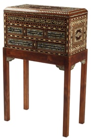 MIDDLE EASTERN SHELL & BONE INLAID BOX ON STAND