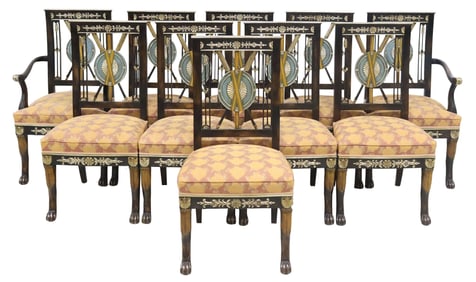 (10) EMPIRE STYLE PARCEL GILT & CARVED DINING CHAIRS